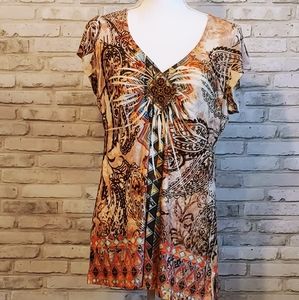 Boho Beaded Short Sleeve Shirt